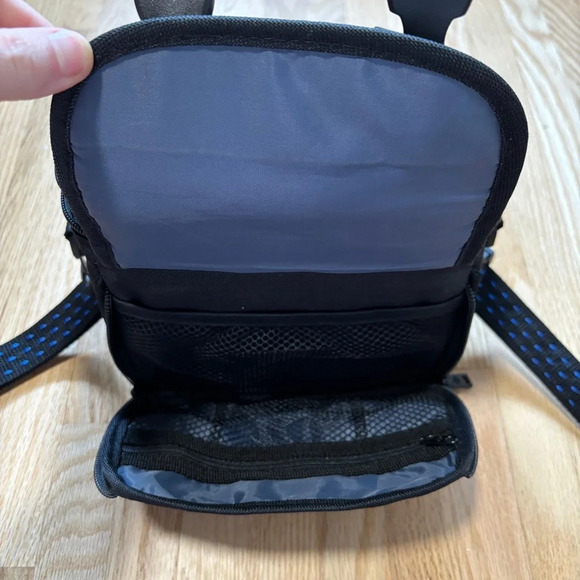 90's Padded Samsonite Camera Bag w Shoulder Strap Many POCKETS BLACK Blue Nylon - Picture 4 of 6